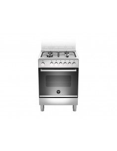 Bertazzoni La Germania FTR664EXV Cucina Gas 4 Fornelli con Forno Elettrico da 60 cm Nero, Acciaio inossidabile