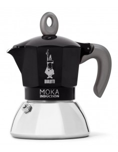 Bialetti MOKAIND2N Caffettiera New Moka Induction 2 tazze Nero, Argento