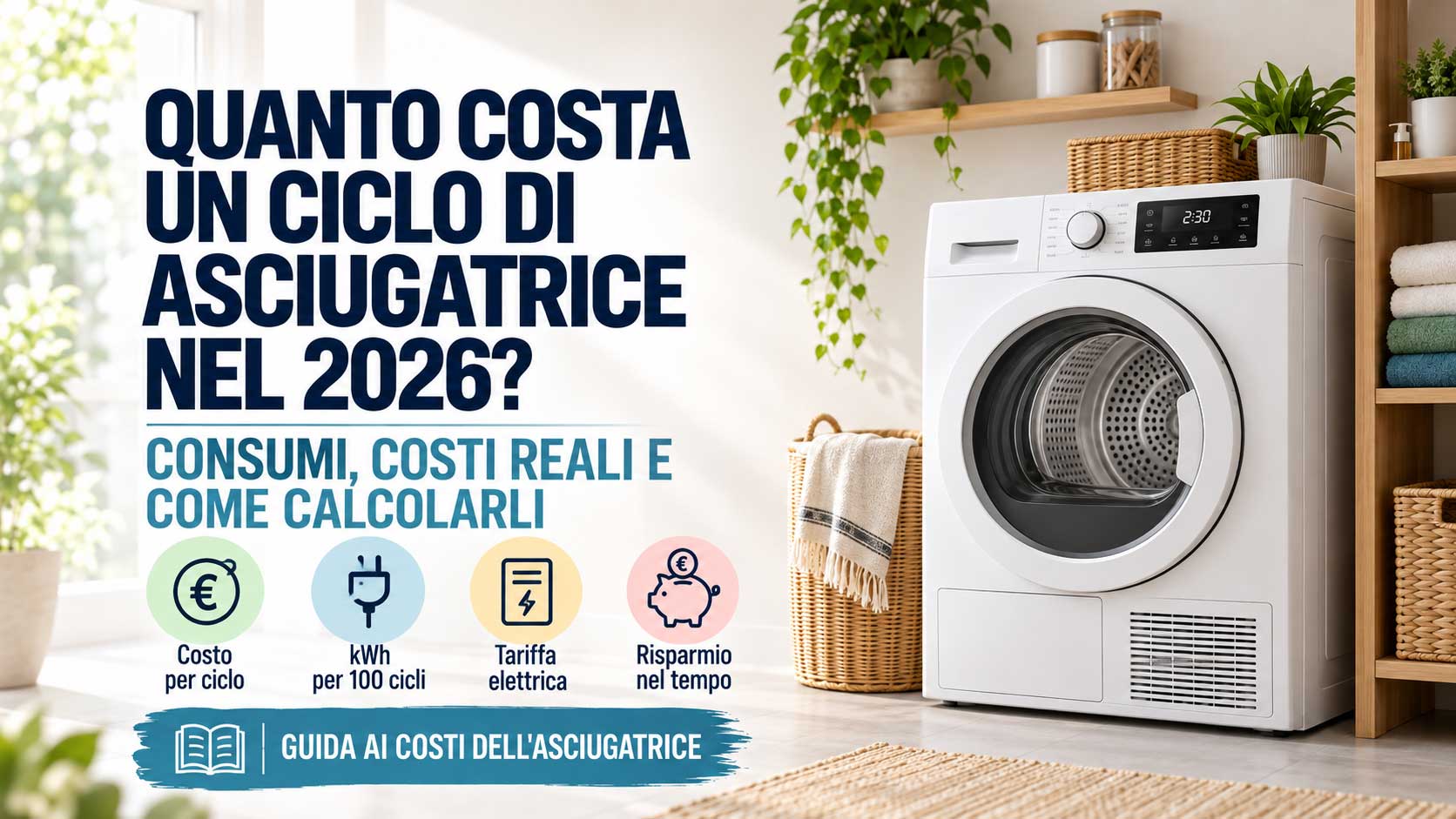 Quanto costa un ciclo di asciugatrice nel 2026? Consumi e costi reali